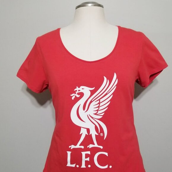 LFC Liverpool Football Club Womens T Shirt Size 18 Red Scoop Neck Crest Logo Tee - Picture 1 of 7